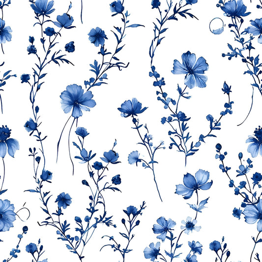 French Blue Cottagecore Pattern 9 Quilting Cotton Fabric