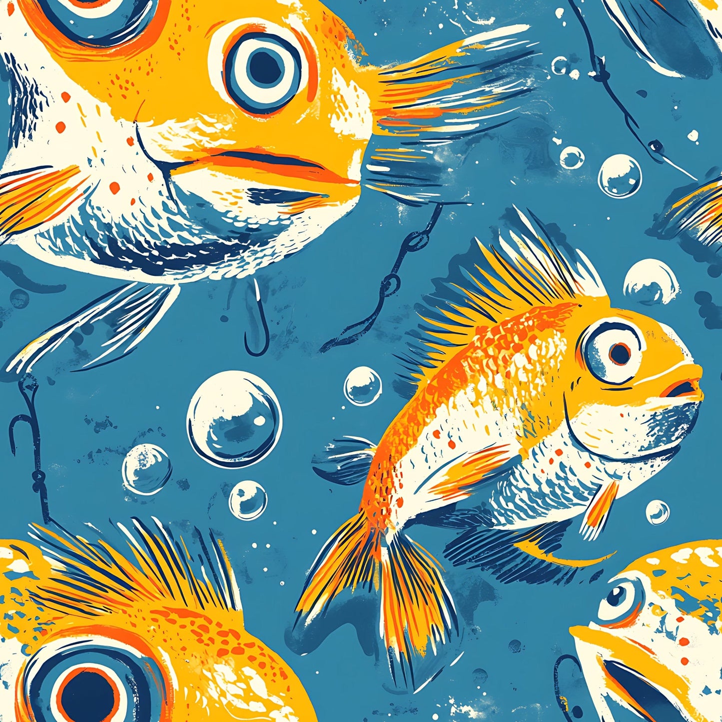Funny Fish Faces Pattern 17 Quilting Cotton Fabric