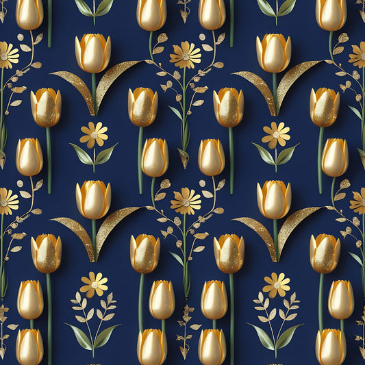 Golden Glitter Spring Pattern 4 Quilting Cotton Fabric