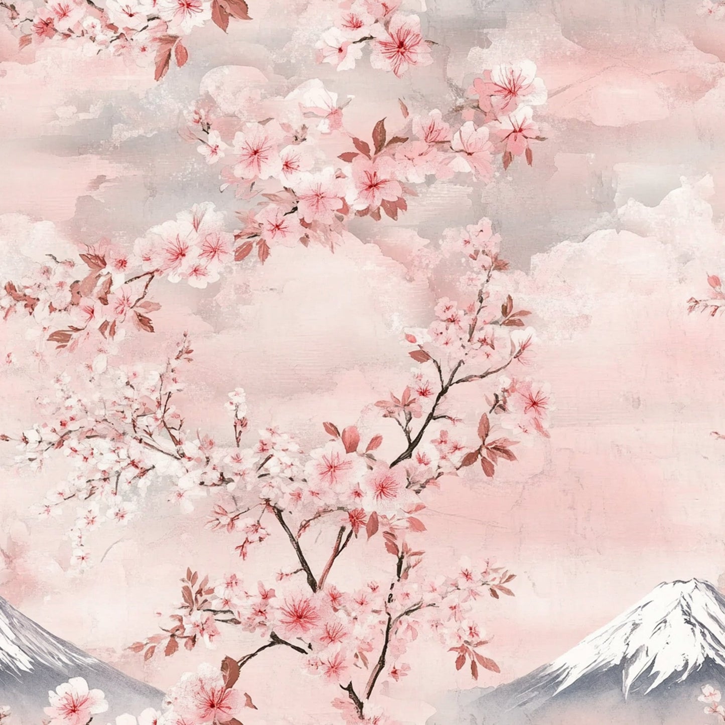 Japanese Cherry Blossom Fuji Pattern 7 Quilting Cotton Fabric