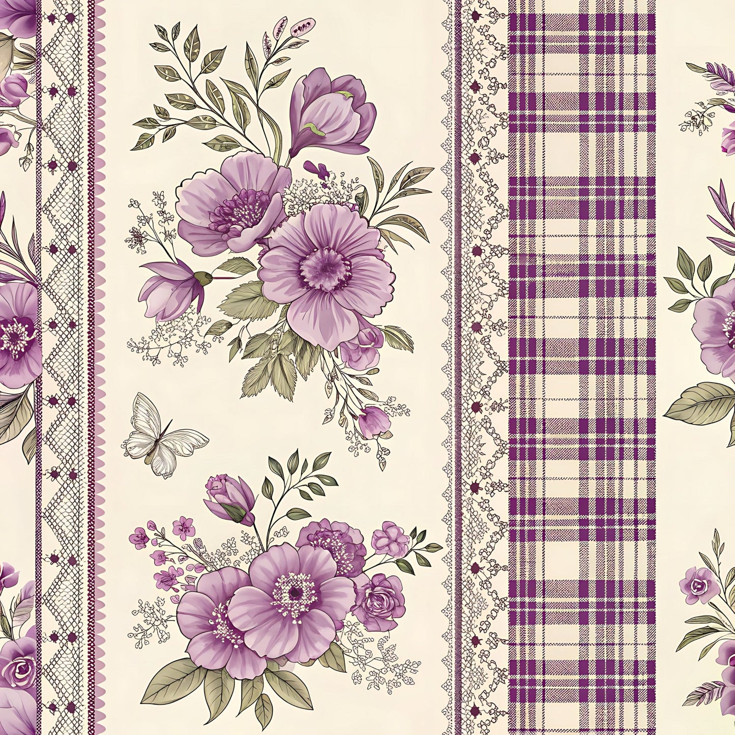 Lavender Cottage Floral Pattern 19 Quilting Cotton Fabric