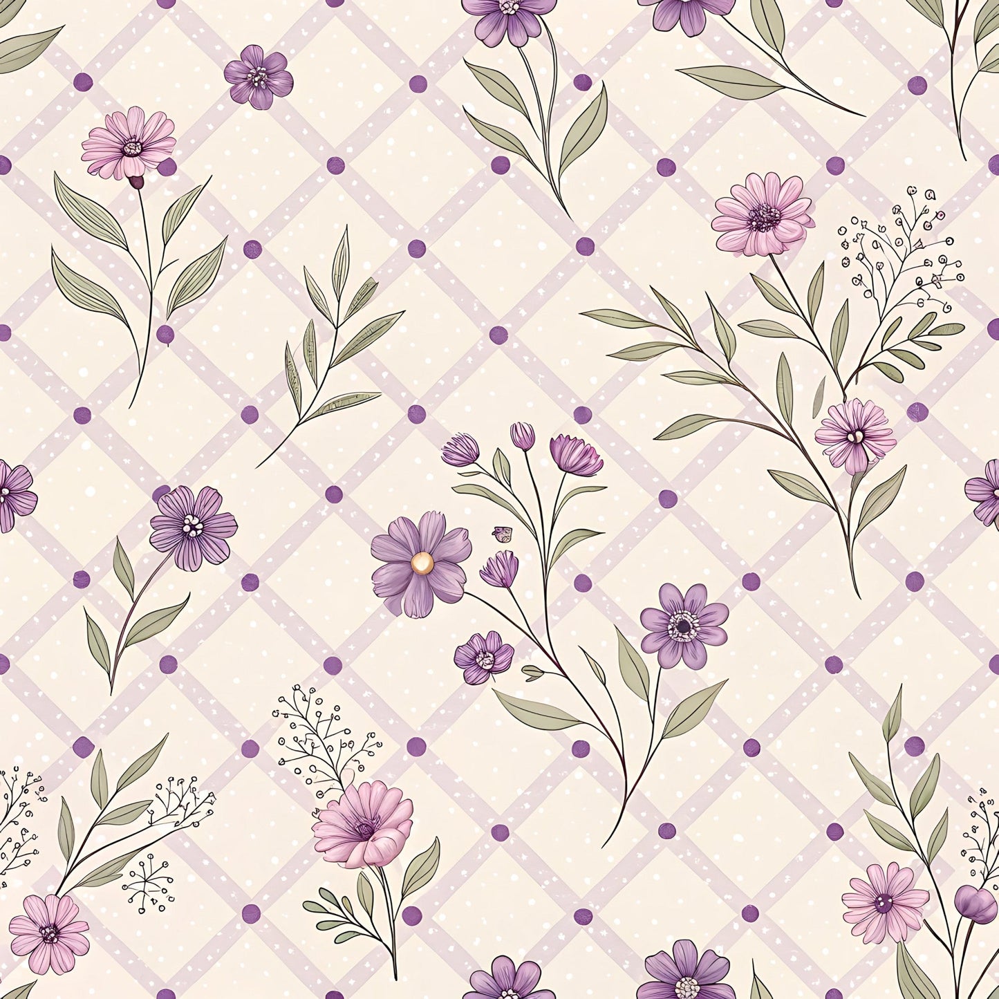 Lavender Cottage Floral Pattern 23 Quilting Cotton Fabric