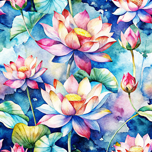 Lotus Flower Watercolor Pattern 9 Quilting Cotton Fabric