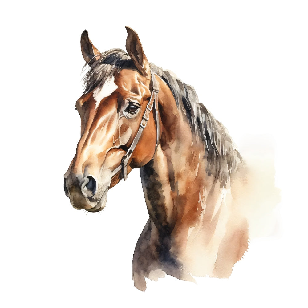 Majestic Horse Fabric Panel 11 features a detailed watercolor horse head printed on premium quilting cotton fabric.