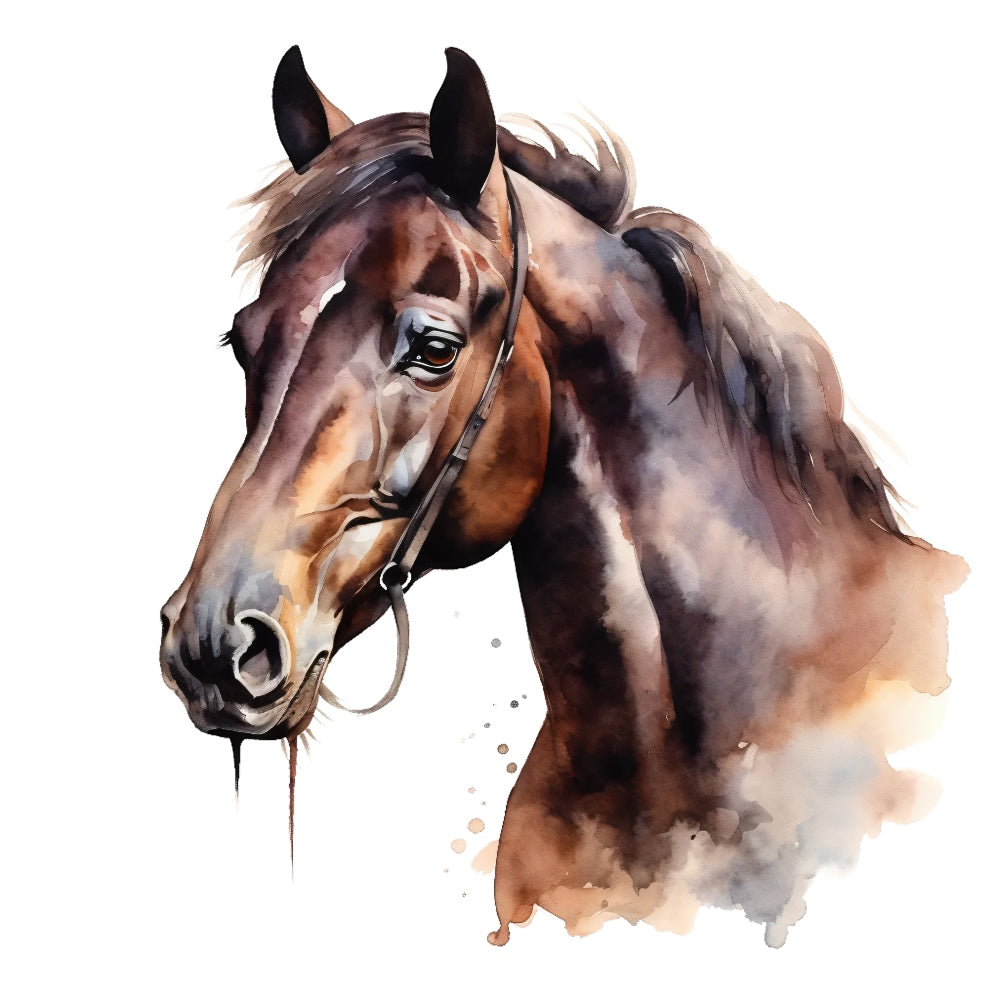 Majestic Horse Fabric Panel 16 featuring a watercolor-style horse portrait printed on premium quilting cotton in the USA.