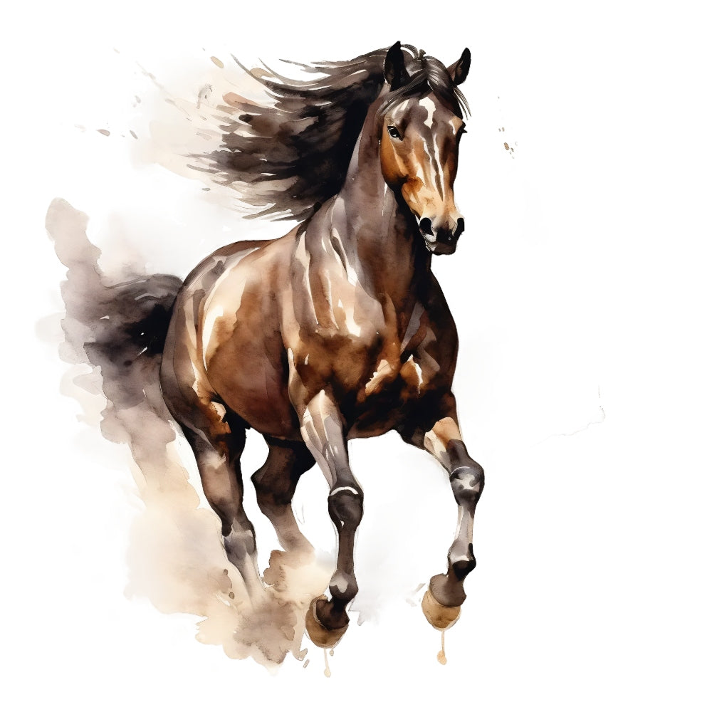 Majestic Horse Fabric Panel 17 featuring a detailed, dynamic watercolor horse print on premium quilting cotton fabric.