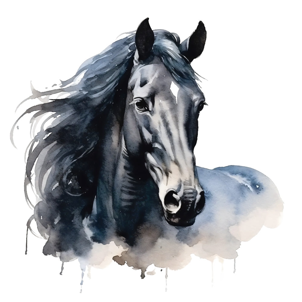 Majestic Horse Fabric Panel 20 featuring a detailed black horse portrait printed on premium quilting cotton in the USA.