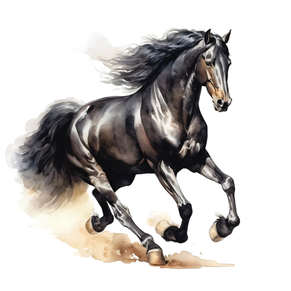 Majestic Horse Fabric Panel 21 featuring a detailed, flowing black horse illustration printed on premium quilting cotton.