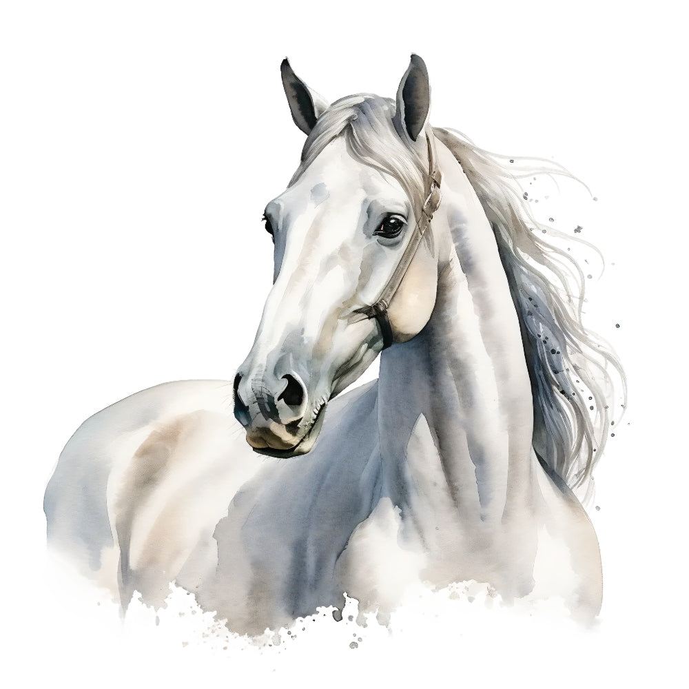 Majestic Horse Fabric Panel 24 featuring a detailed white horse portrait printed on premium quilting cotton.
