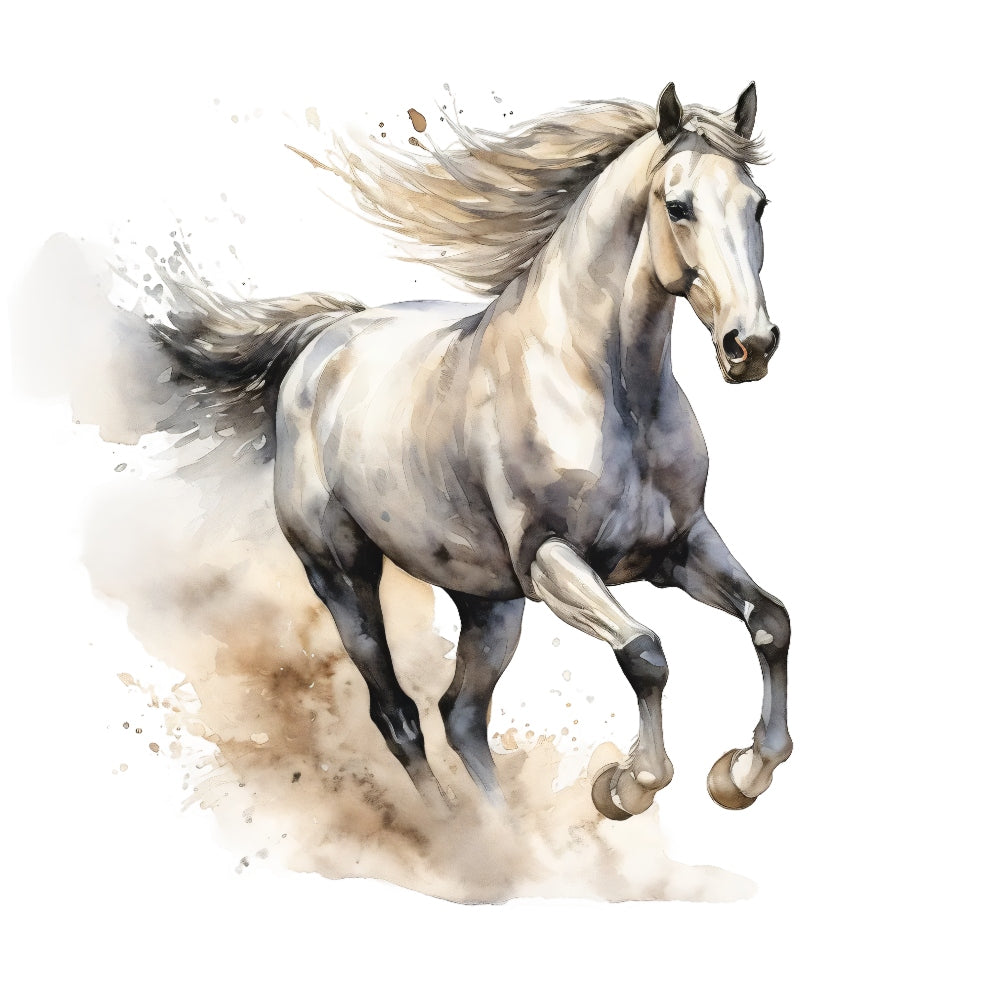 Majestic Horse Fabric Panel 25 features a dynamic watercolor horse print on premium quilting cotton.