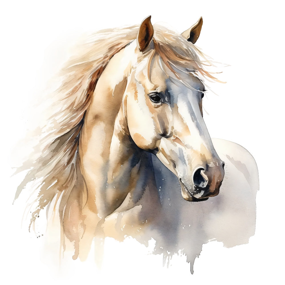 Majestic Horse Fabric Panel 30 showing a detailed watercolor portrait of a flowing mane horse, printed on premium quilting cotton.
