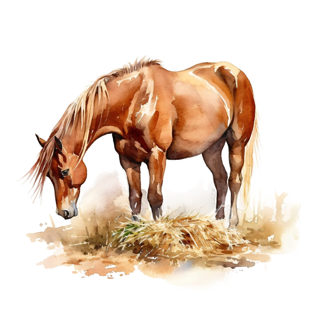 Majestic Horse Fabric Panel 33 featuring a detailed watercolor horse design on premium quilting cotton fabric.