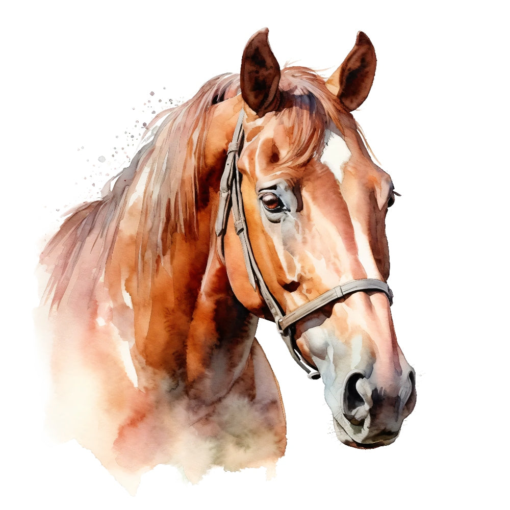 Majestic Horse Fabric Panel 35 features a detailed watercolor horse portrait printed on premium quilting cotton.