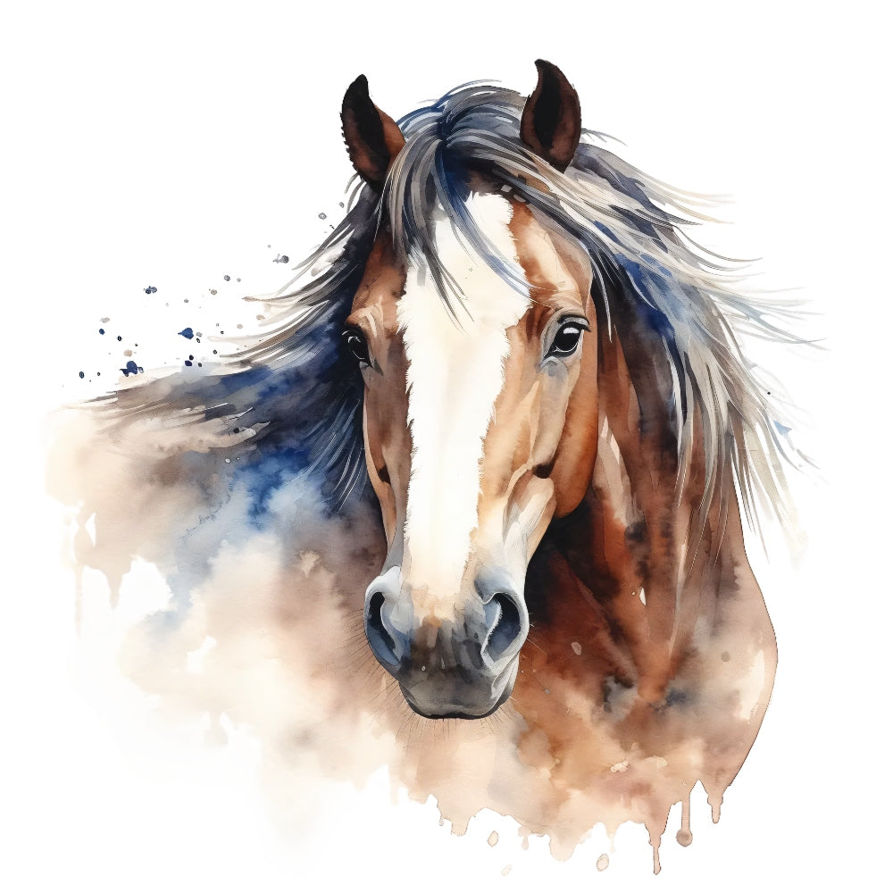 Majestic Horse Fabric Panel 37 featuring a detailed watercolor horse portrait printed on premium quilting cotton.