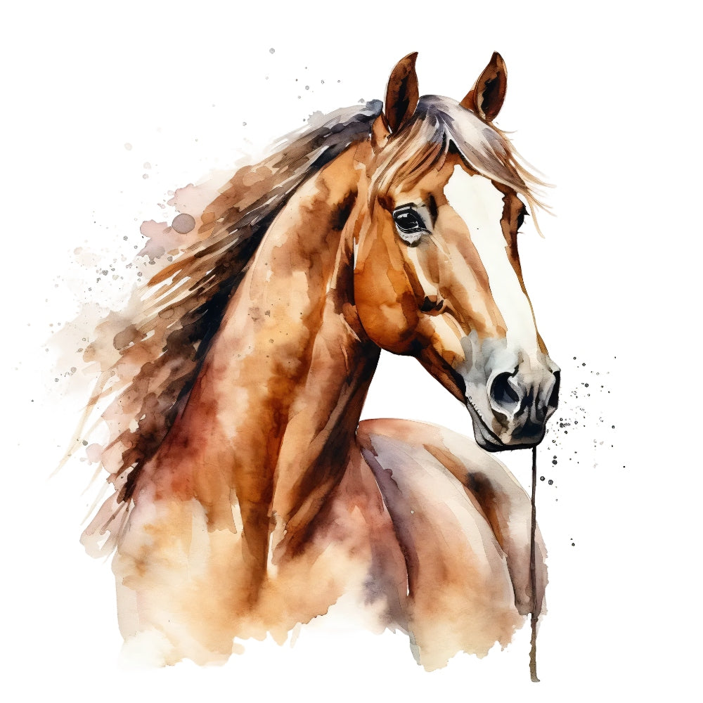 Majestic Horse Fabric Panel 8 features a detailed watercolor horse head design printed on premium quilting cotton.