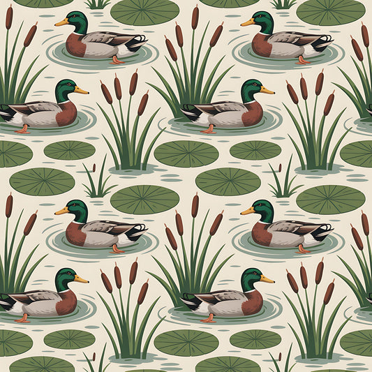 Mallard in the Pond Pattern 17 Quilting Cotton Fabric