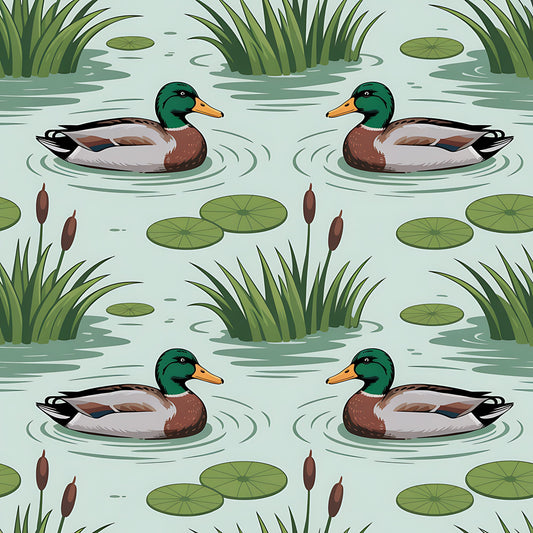Mallard in the Pond Pattern 1 Quilting Cotton Fabric