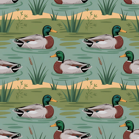 Mallard in the Pond Pattern 8 Quilting Cotton Fabric