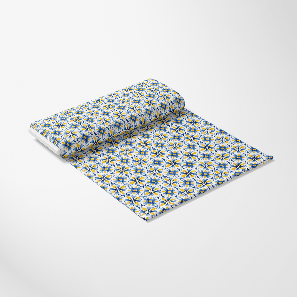 Mediterranean Lemon Azure Pattern 28 Quilting Cotton Fabric