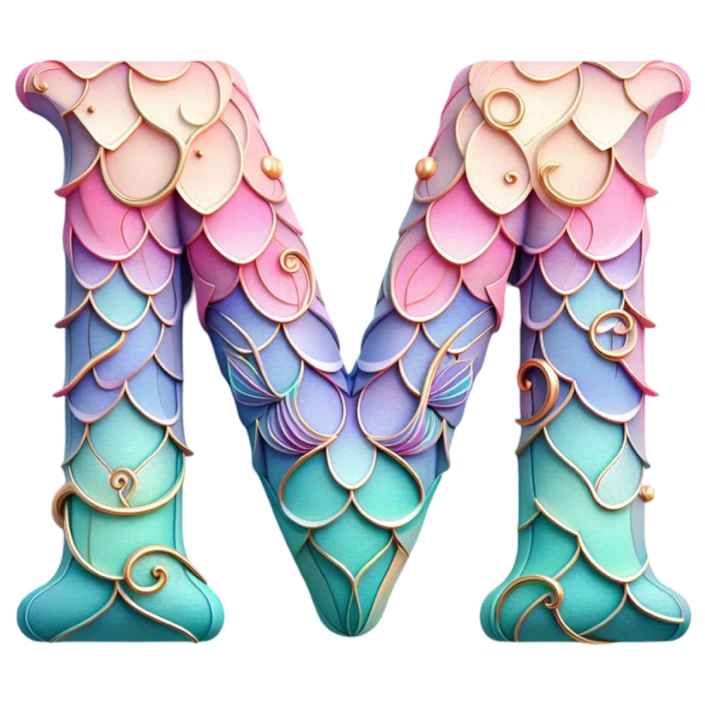 Mermaid Letter M Fabric Panel featuring premium quilting cotton with colorful mermaid scale design printed in USA.