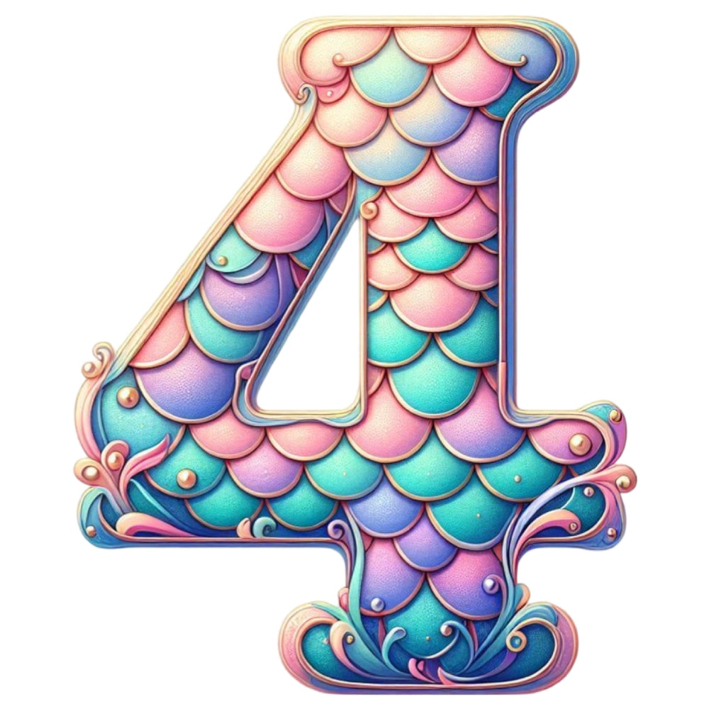 Mermaid Number 4 Fabric Panel featuring a colorful, detailed scale pattern in pastel hues on premium quilting cotton.