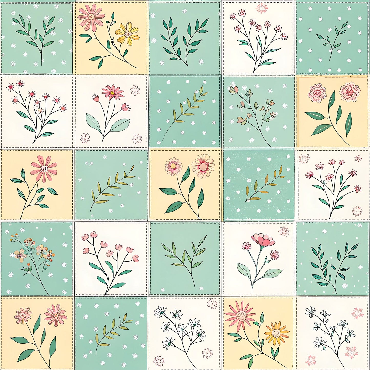 Pastel Spring Floral Patchwork Pattern 18 Quilting Cotton Fabric