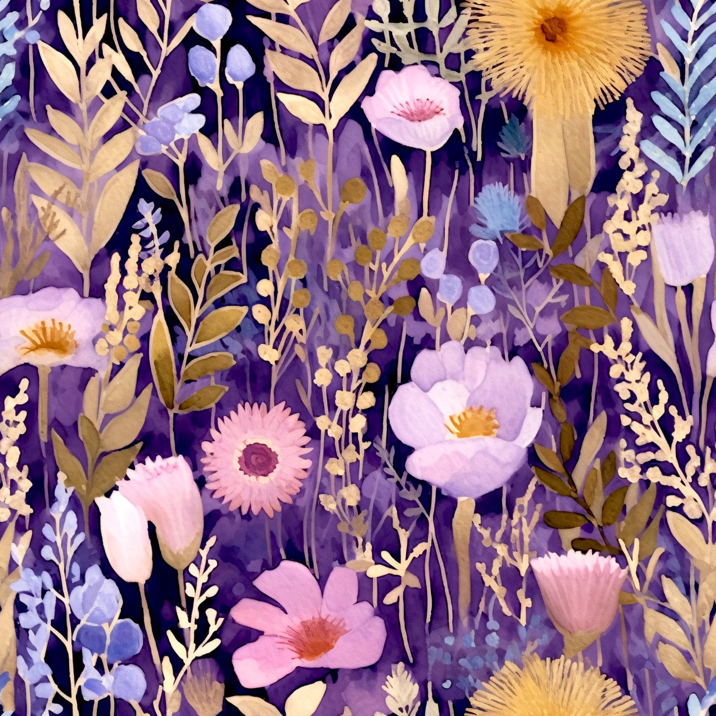 Periwinkle Purple Pink Floral Pattern 16 Quilting Cotton Fabric