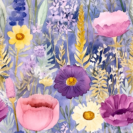 Periwinkle Purple Pink Floral Pattern 3 Quilting Cotton Fabric