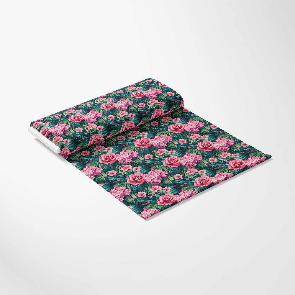 Pink Flowers and Tropical Leaves Pattern 10 Quilting Cotton Fabric