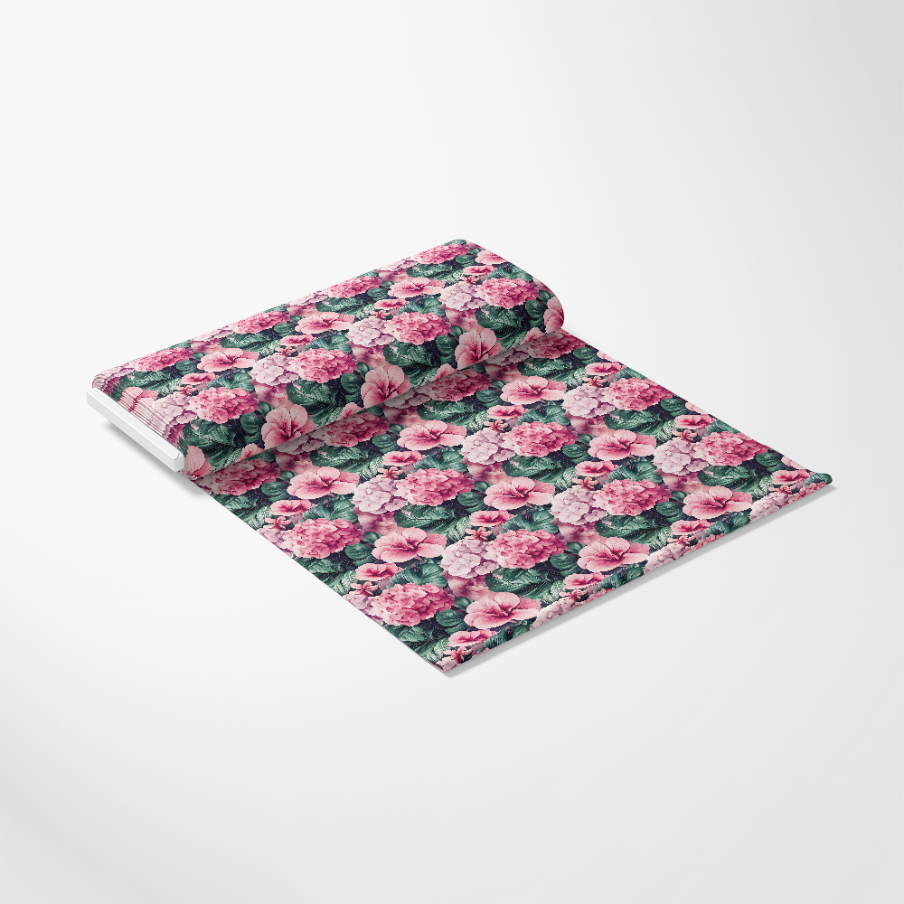 Pink Flowers and Tropical Leaves Pattern 9 Quilting Cotton Fabric