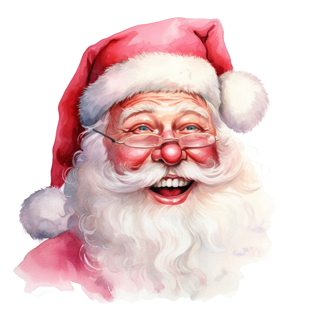 Pink Santa Claus Fabric Panel 14 featuring a detailed, joyful Santa with glasses and classic red hat printed on premium quilting cotton.
