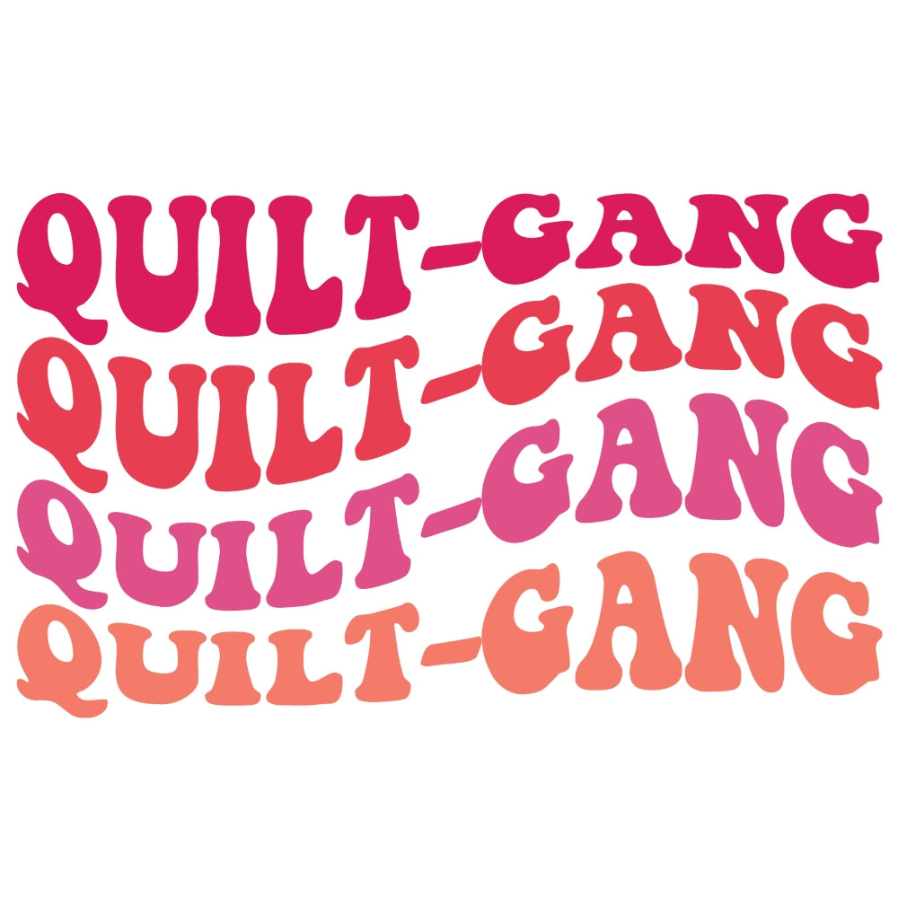 Quilt-Gang Fabric Panel featuring bold, colorful text design with premium 100% quilting cotton, proudly printed in the USA.