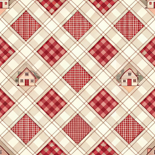 Red Farmhouse Pattern 1 Quilting Cotton Fabric