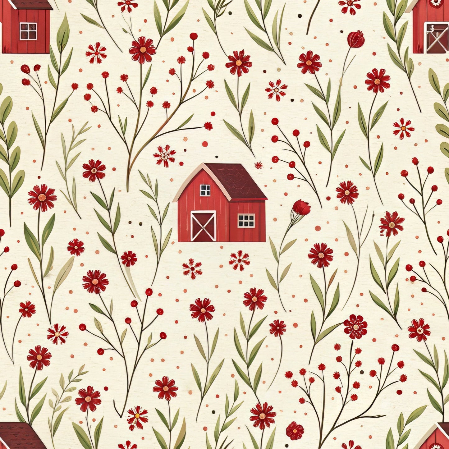 Red Farmhouse Pattern 2 Quilting Cotton Fabric