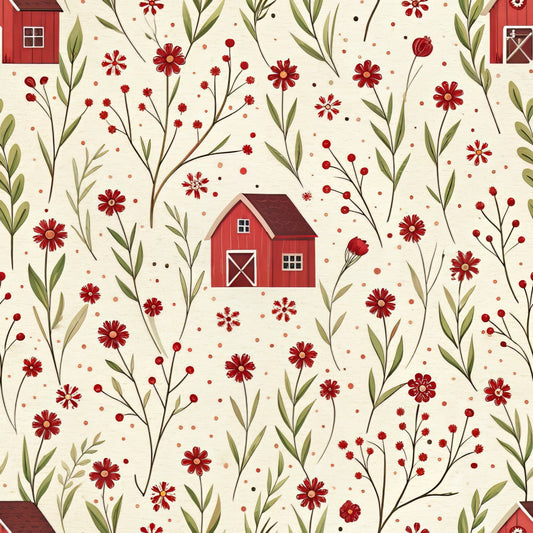 Red Farmhouse Pattern 2 Quilting Cotton Fabric