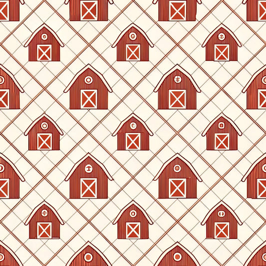 Red Farmhouse Pattern 6 Quilting Cotton Fabric