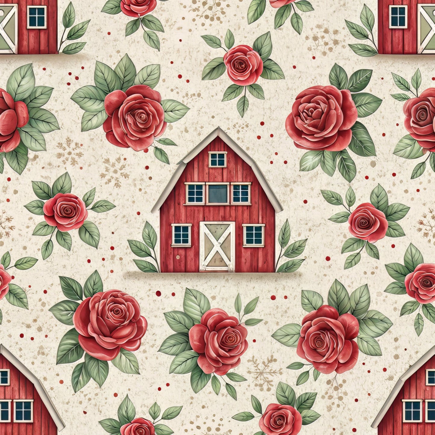 Red Farmhouse Pattern 8 Quilting Cotton Fabric