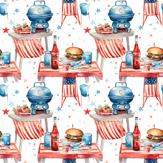 Red White and BBQ Pattern 10 Quilting Cotton Fabric