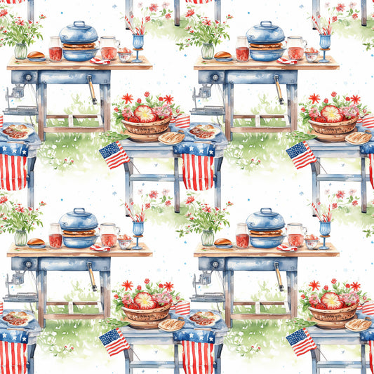 Red White and BBQ Pattern 12 Quilting Cotton Fabric