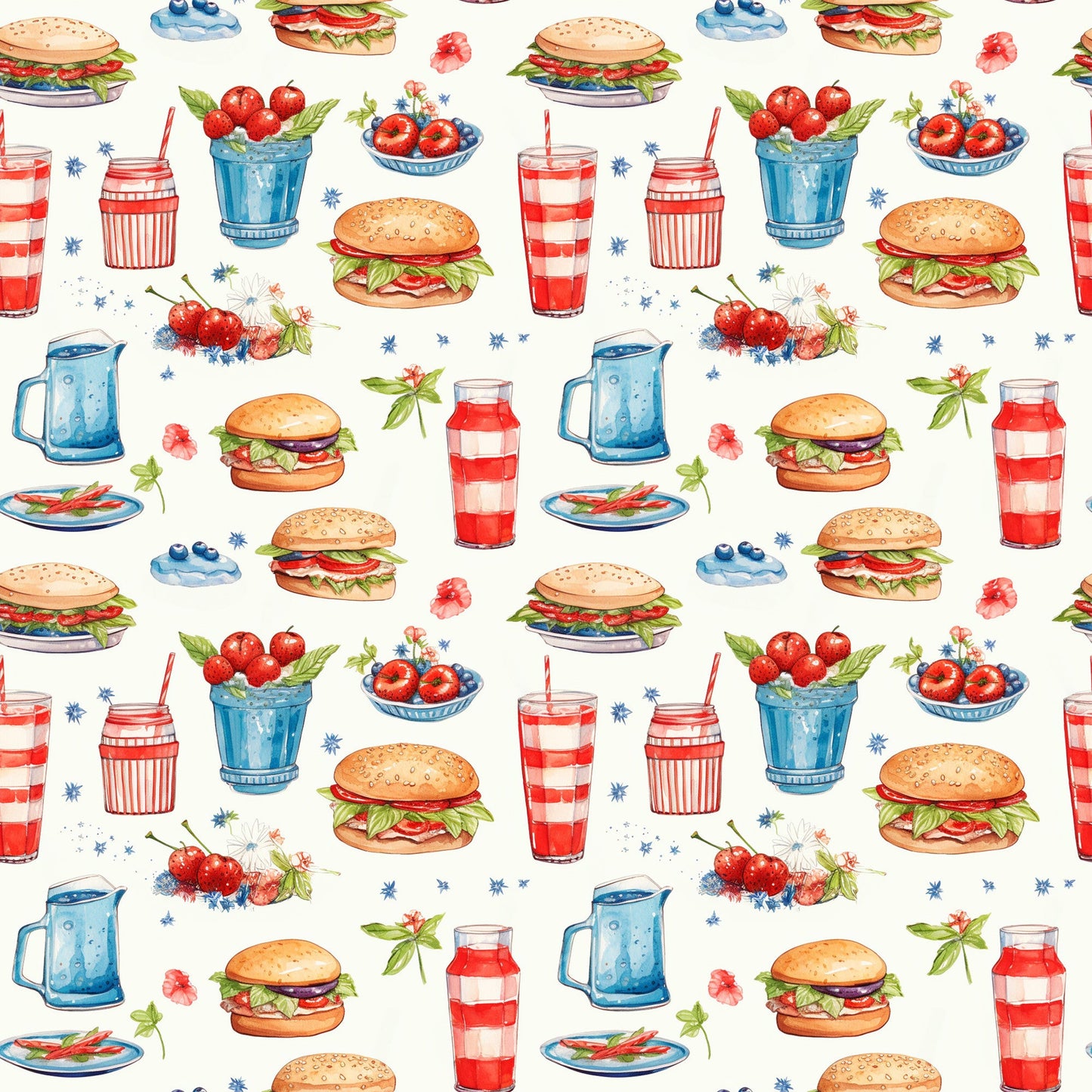 Red White and BBQ Pattern 1 Quilting Cotton Fabric