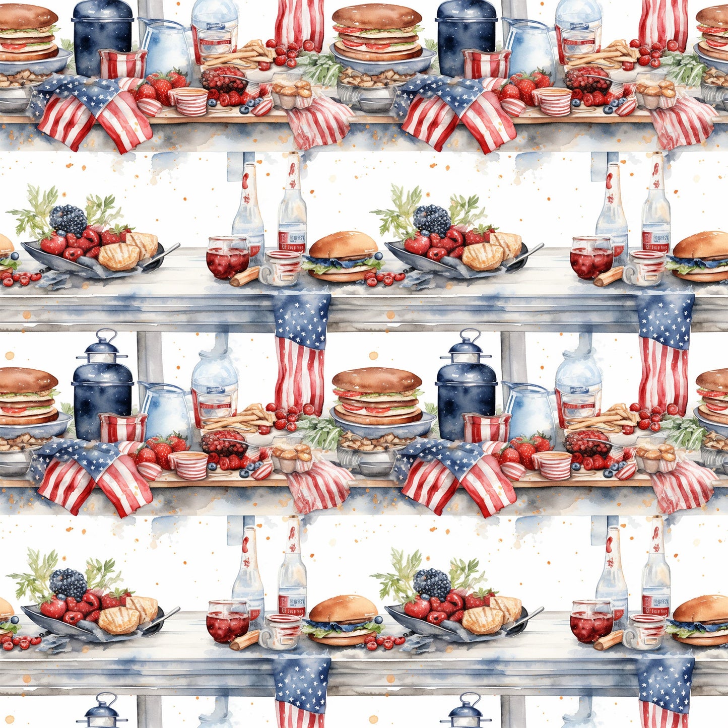 Red White and BBQ Pattern 2 Quilting Cotton Fabric