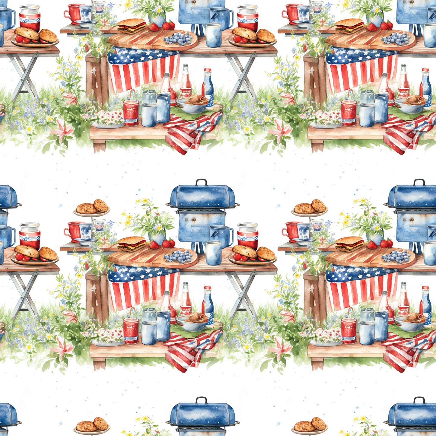 Red White and BBQ Pattern 4 Quilting Cotton Fabric