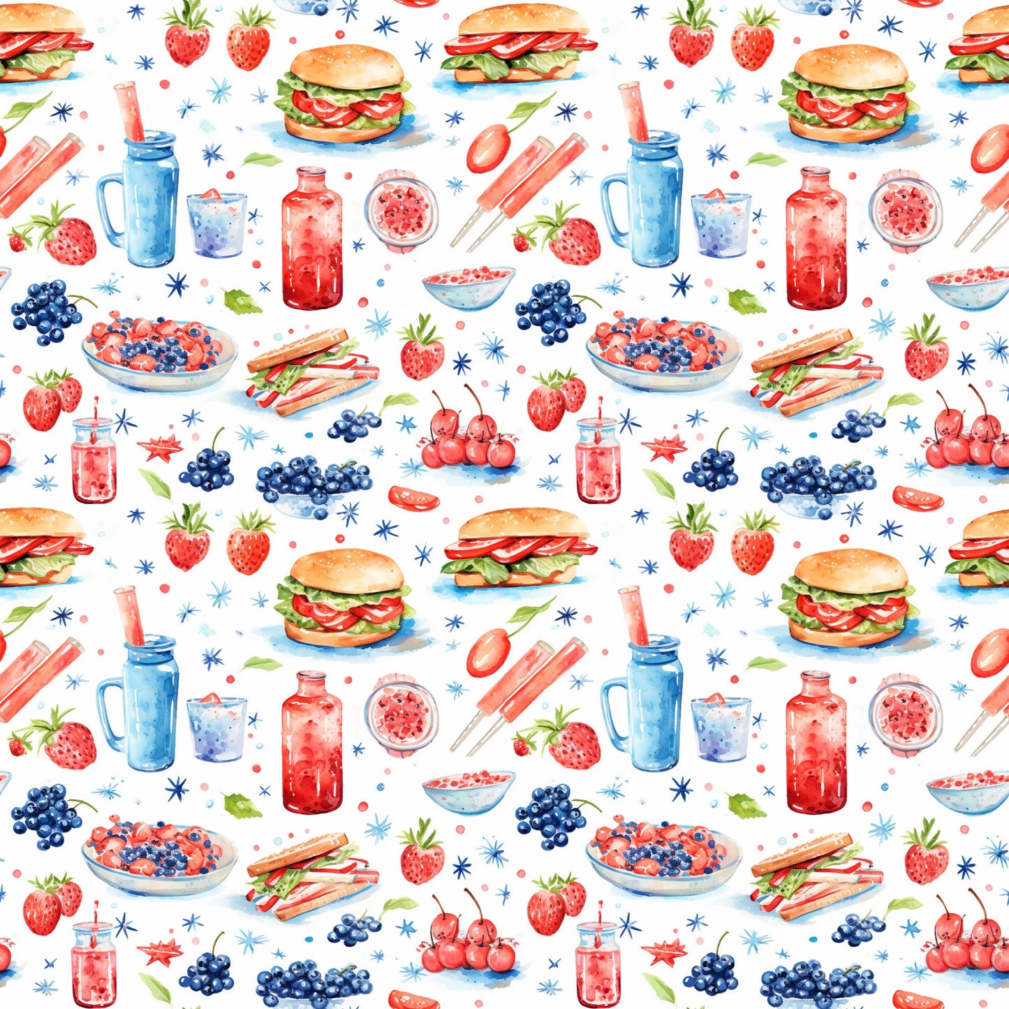 Red White and BBQ Pattern 5 Quilting Cotton Fabric