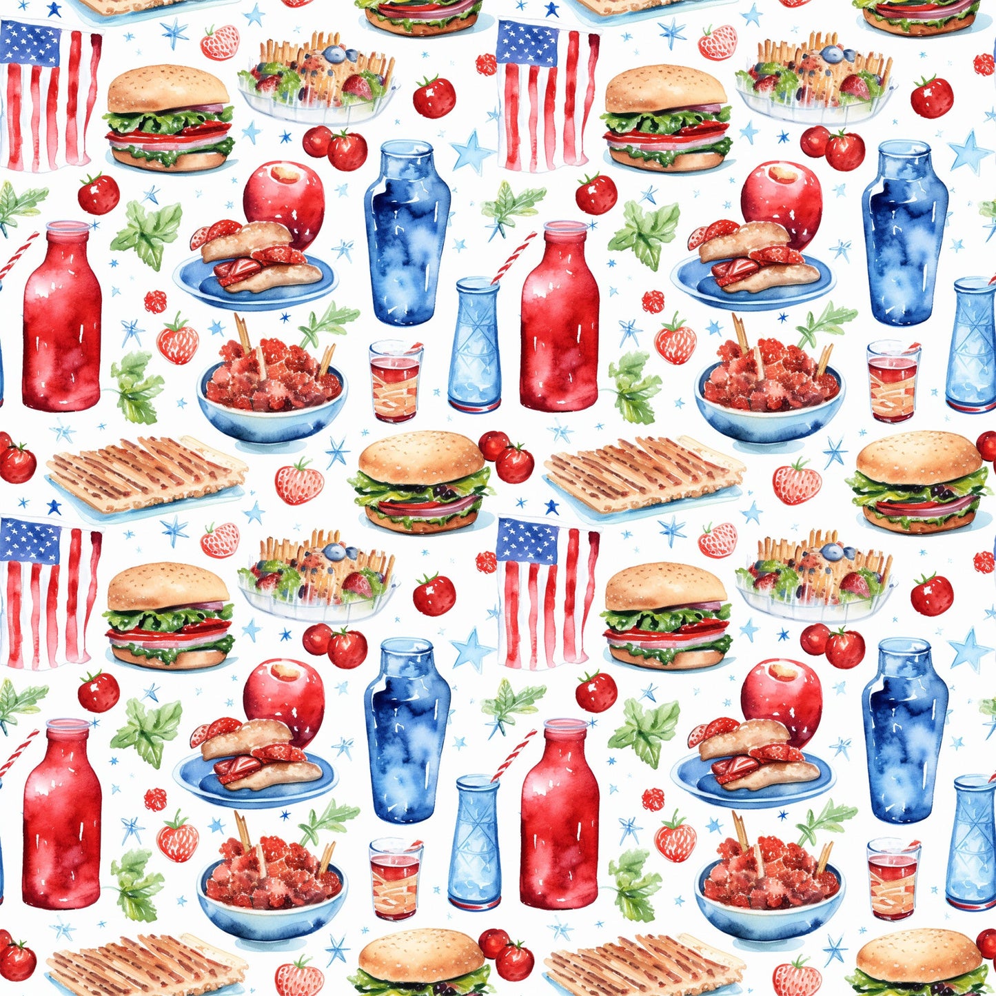 Red White and BBQ Pattern 9 Quilting Cotton Fabric