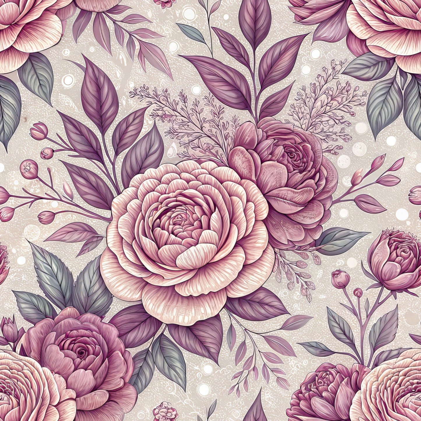 Romantic Mauve Floral Pattern 12 Quilting Cotton Fabric