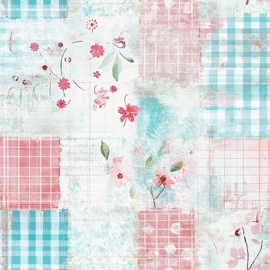 Shabby Chic Floral Gingham Pattern 22 Quilting Cotton Fabric
