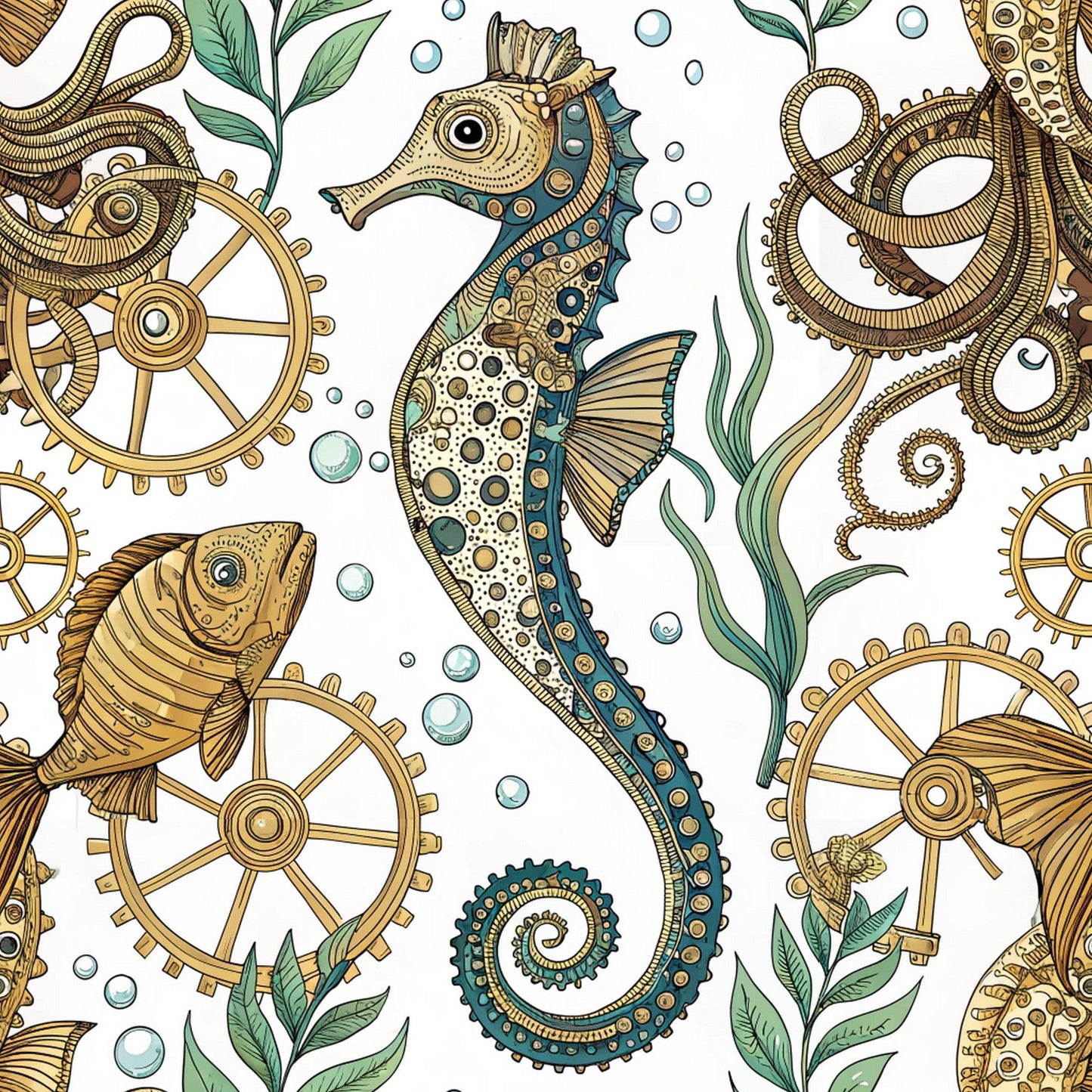Steampunk Sea Creatures Pattern 6 Quilting Cotton Fabric
