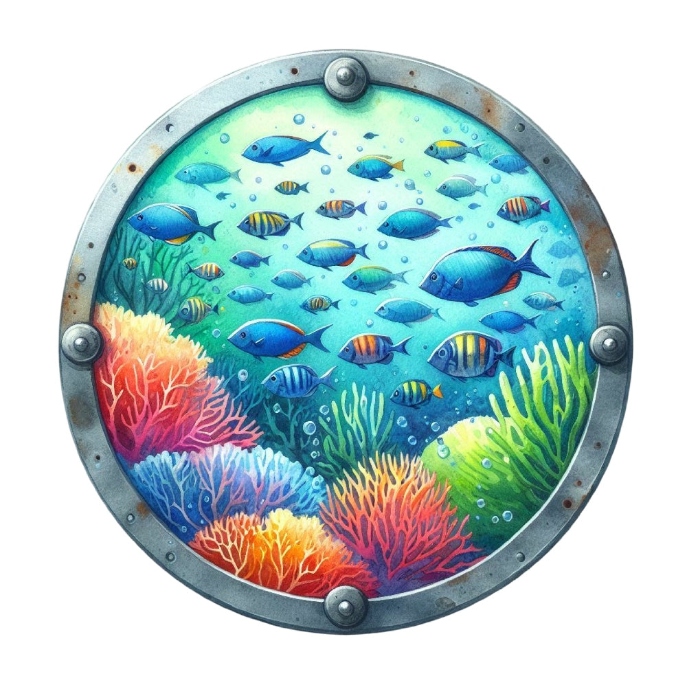 Summer Beach Round Fabric Panel 25 featuring colorful underwater coral and fish scene printed on premium quilting cotton.