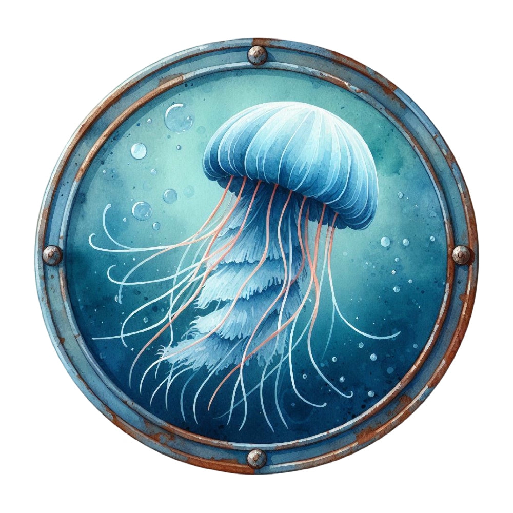 Summer Beach Round Fabric Panel 30 features a detailed blue jellyfish design on premium quilting cotton printed in the USA.