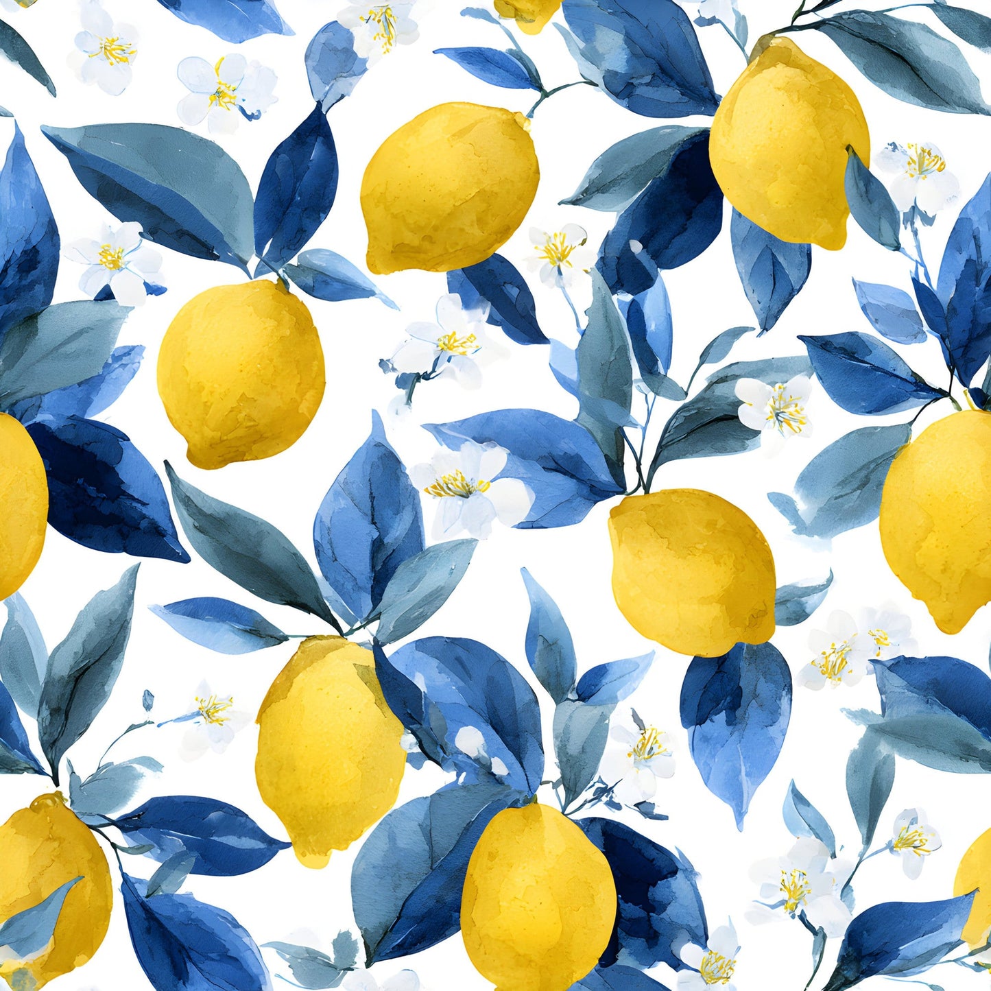 Summer Portuguese Azulejo Lemon Pattern 14 Quilting Cotton Fabric